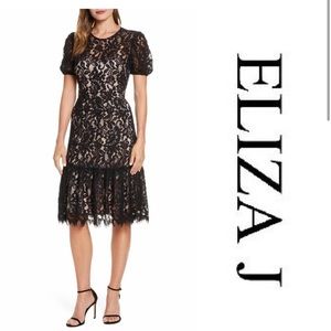 New With Tags - Eliza J Black Lace A-Line Dress with Puff Sleeves